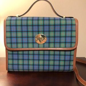 Estate Tartan Plaid Leather Handle Crossbody Bag Blue and Green NWOT